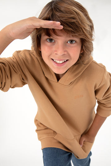 Boy's Camel Basic Hooded Sweatshirt