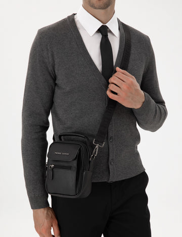 Men's Black Strap Handbag