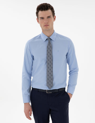 Blue Slim Fit Long Sleeve Classic Basic Shirt