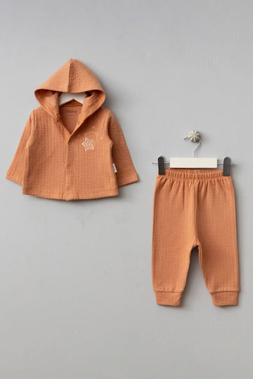 Cute Starry Teddy Bear Pattern Hooded Baby Bottom Top Suit