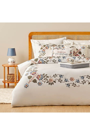 100% Cotton Satin Vintage Double Bed Linen Set White (200x220 cm)