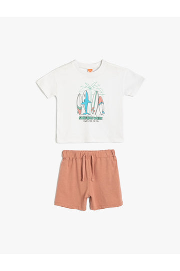 2-Piece T-Shirt Shorts Set Print Detailed Cotton