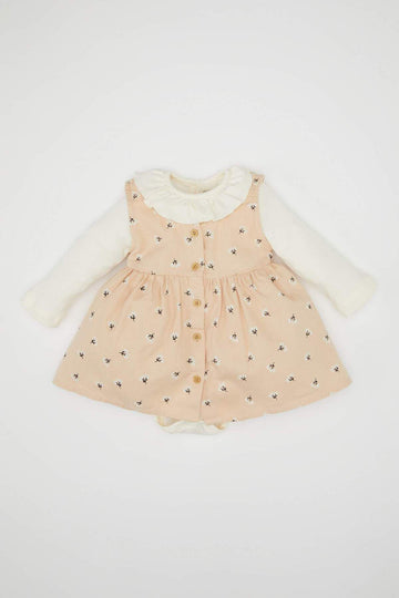 Baby Girl 2 Piece Suit Long Sleeve Snap-on Bodysuit Top Floral Buttoned Dress 3156418
