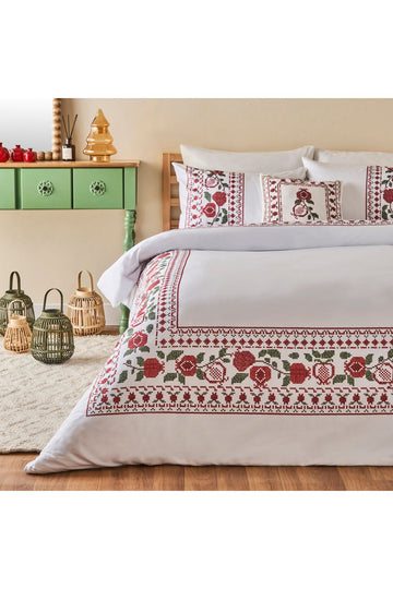 100% Cotton Satin Jolly New Year Double Bed Linen Set Red (200x220 cm)