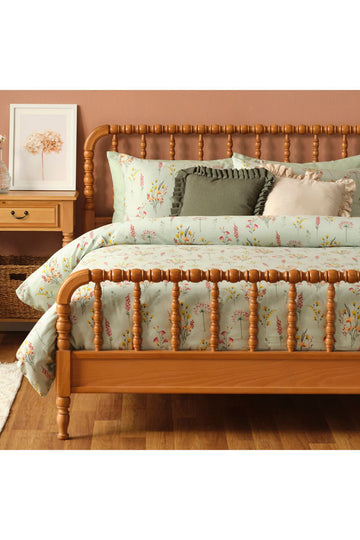100% Cotton Satin Flores Double Bed Linen Set Light Green (200x220 cm)