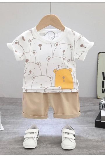 Hello Bears Patterned Baby Kids Cotton Summer Shorts Set Tile