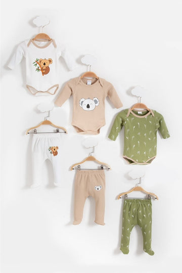 Koala Image Ribbed Cotton Baby 6 Pcs Bottom Top Suit Set
