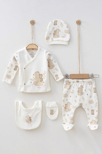 Hospital Outlet Kitten Bear Printed Organic 0-3 Months Unisex Baby 5 Li Newborn Set