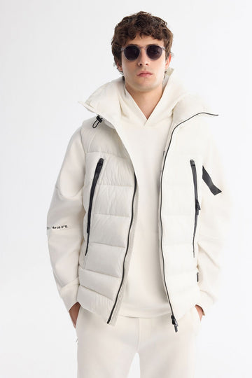 Men's White Hooded Water Repellent Windproof Inflatable Vest A42y6504