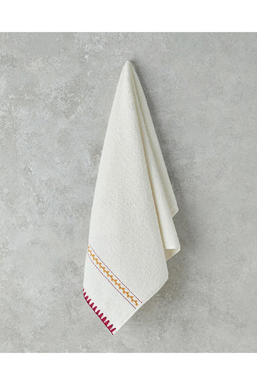 Linefull Chain Cotton Face Towel Ecru