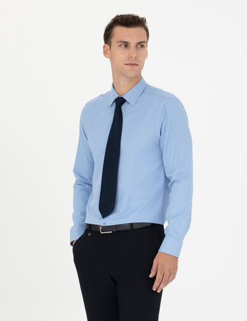 Blue Slim Fit Long Sleeve Basic Shirt