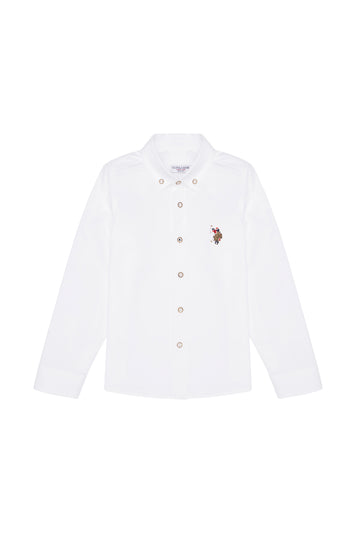 Boy's White Long Sleeve Basic Shirt