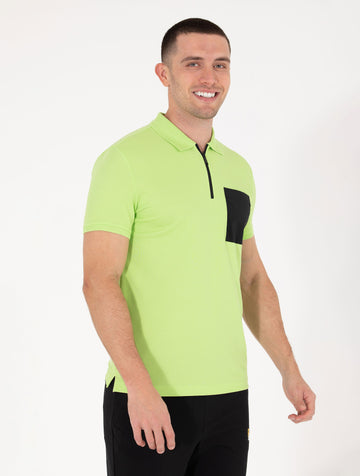 Green Slim Fit Zipper Polo Neck T-Shirt