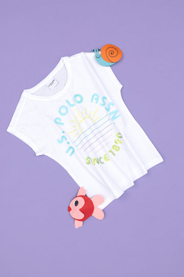 Girls' White Crew Neck T-Shirt