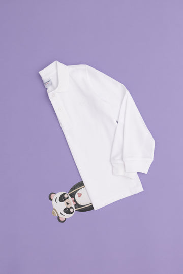 Boy's White Basic Polo Neck Sweatshirt