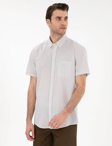 Regular Fit Short Sleeve Shirt with Stone Linen Blend