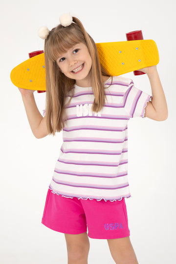 Girls' Ecru Crew Neck Basic T-Shirt