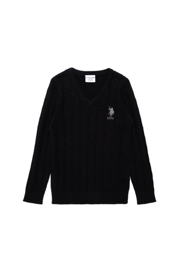 Boys' Black Basic V Neck Sweater