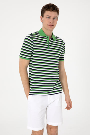 Men's Regular Fit Polo Neck Green T-shirt