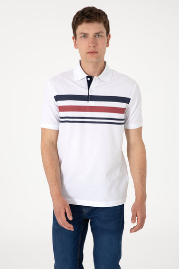 Men's Regular Fit Polo Neck White T-Shirt