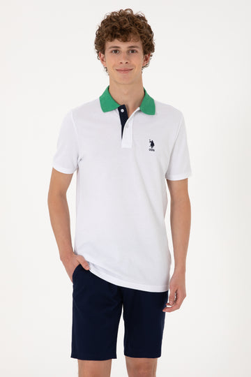 Men's Regular Fit Polo Neck White T-Shirt