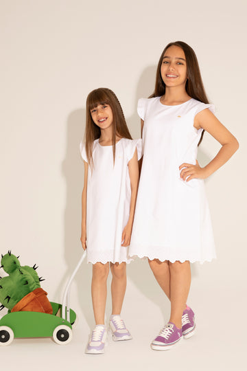 Girls' White Sleeveless Woven Dress