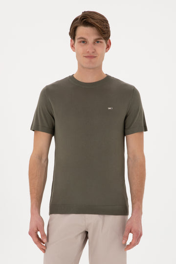 Men's Slim Fit Crew Neck Dark Khaki T-Shirt