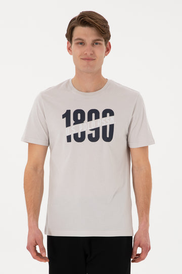 Men's Regular Fit Crew Neck Light Grey T-Shirt