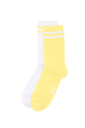 Women's White Yellow 2 Pcs Socket Socks
