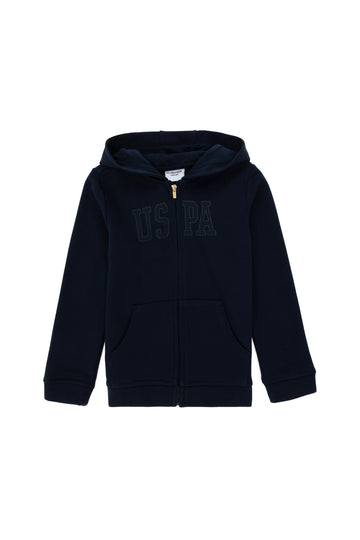 Girls' Navy Blue Hooded Basic Sweatshirt