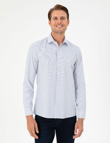 Light Blue Striped Slim Fit Long Sleeve Shirt