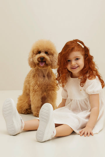 Girls' White Short Sleeve Knitted Dress
