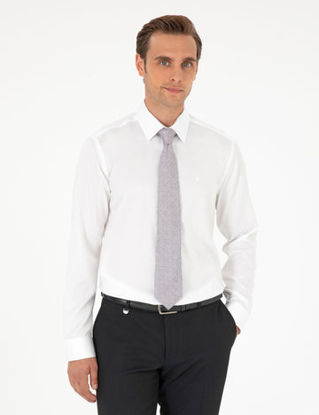 White Slim Fit Long Sleeve Basic Shirt