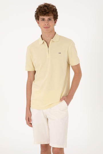 Men's Regular Fit Zipper Open Khaki T-Shirt
