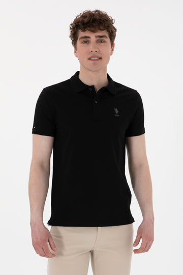 Men's Slim Fit Polo Neck Black Basic T-Shirt