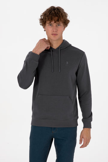 Erkek Regular Fit Kapişonlu Grı Basic Sweatshirt