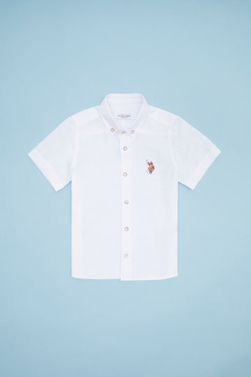 Boy's White Basic Short Sleeve Shirt