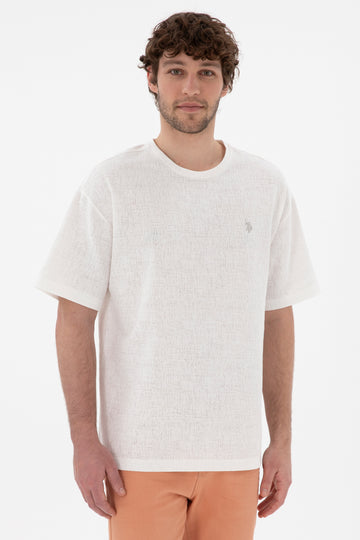 Men's Comfort Fit Crew Neck Ecru Jacquard Interlock T-Shirt