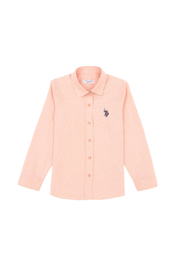 Girls' Salmon Polo Neck Long Sleeve Shirt