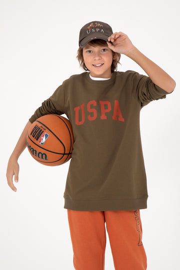 Boy's Khaki Basic Crew Neck Sweatshirt