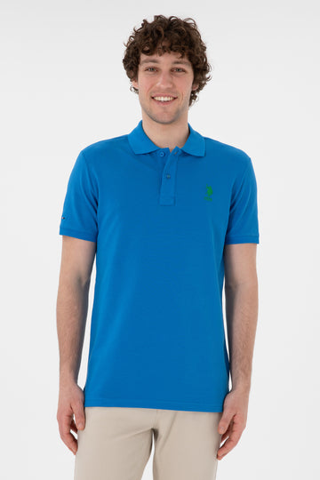 Men's Slim Fit Polo Neck Cobalt Basic T-Shirt