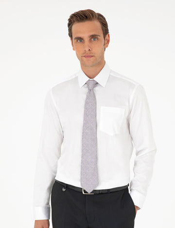 White Regular Fit Long Sleeve Basic Shirt