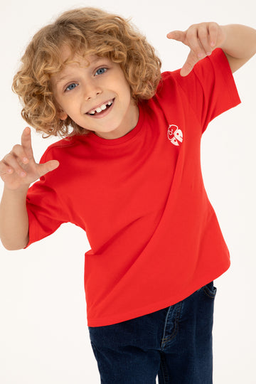 Boy's Red Comfort Basic Crew Neck T-Shirt