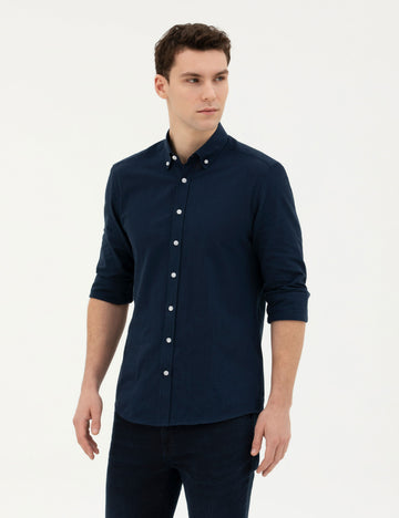 Navy Blue Slim Fit Long Sleeve Shirt