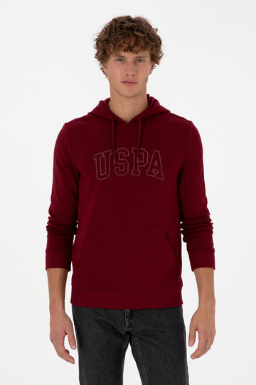 Erkek Regular Fit Kapüşonlu Bordo Basic Sweatshirt