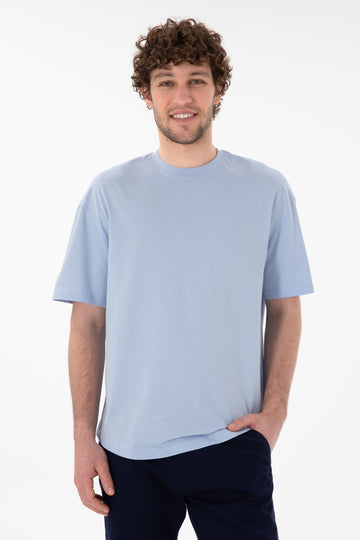 Men's Long Fit Crew Neck Light Blue Basic T-Shirt
