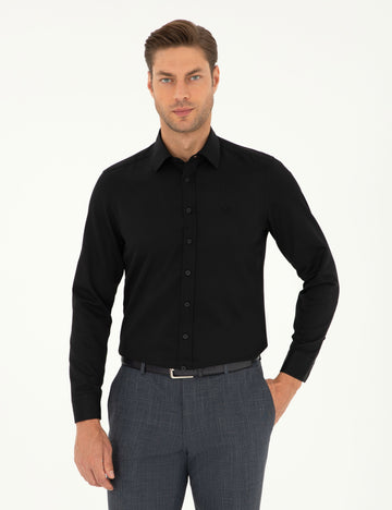 Black Slim Fit Chunky Long Sleeve Shirt