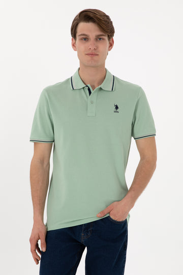 Men's Regular Fit Polo Neck Water Green Basic T-Shirt