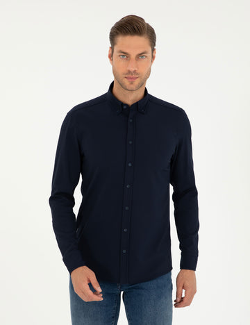 Navy Blue Slim Fit Long Sleeve Shirt