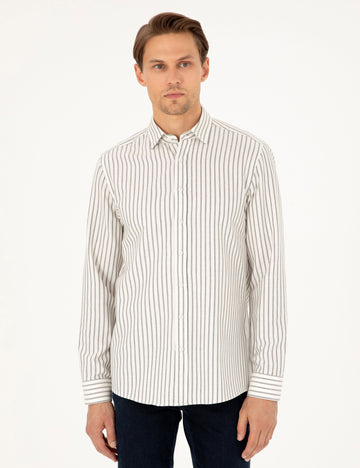 Navy Blue Slim Fit Striped Long Sleeve Shirt
